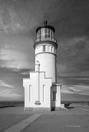 North Head Lighthouse Oregon Front View BW