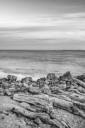 Ocean Shores East Beach Sunset BW