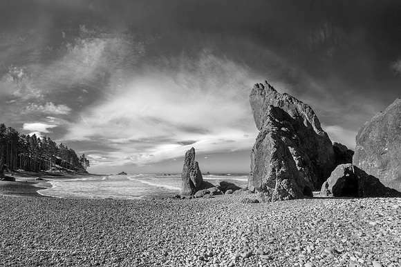 Ruby Beach Washington South View BW