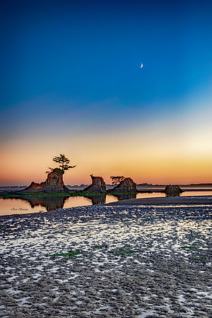 Lincoln City Oregon Four Bros Sunset w Moon