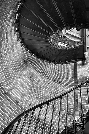 Haceta Head Lighthouse Stairs BW