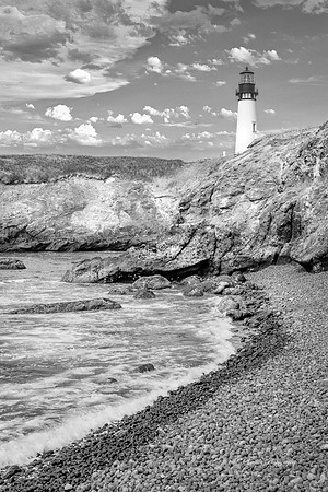 Yaquina Head Lighthouse Oregon from the Beach BW