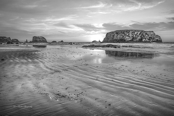 Table Rock Sunset Bandon Beach Oregon BW